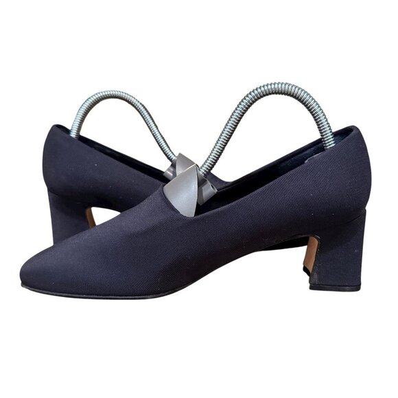 Vintage EVAN-PICONE Minimalist Black Ribbed Fabric Pumps Heels 6.5 M - Picture 3 of 5